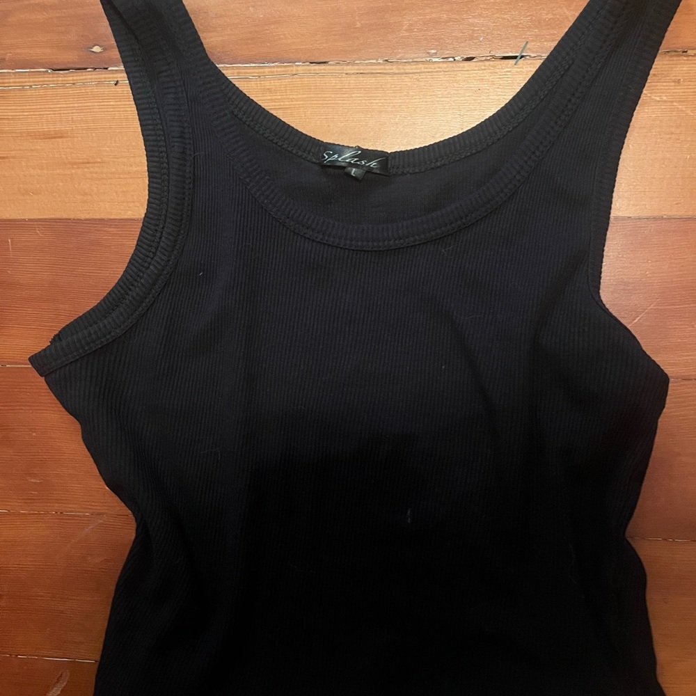 Splash Black Ribbed Tank Top